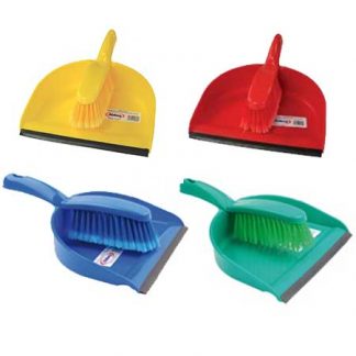 Dustpan & Brush Set in blue, green, red & yellow with hard or soft bristles